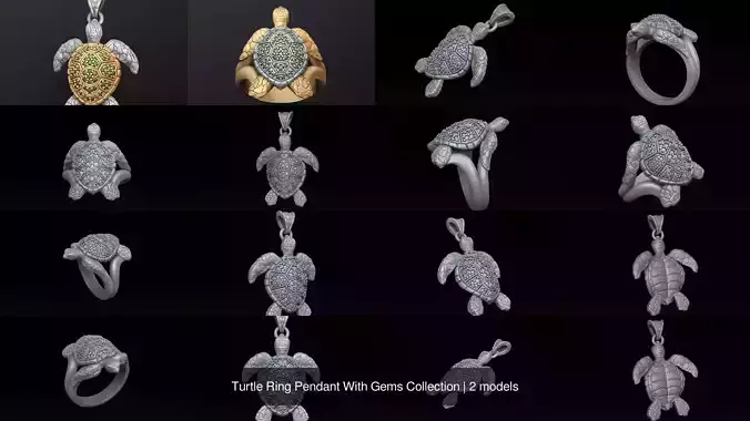 Turtle Ring Pendant With Gems Collection