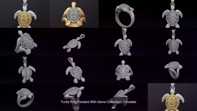 Turtle Ring Pendant With Gems Collection