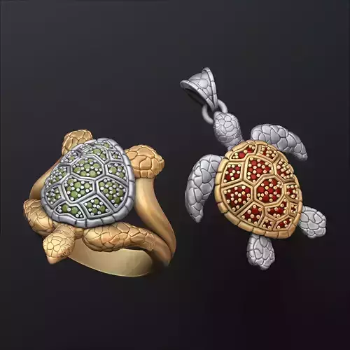 Turtle Ring Pendant With Gems Collection