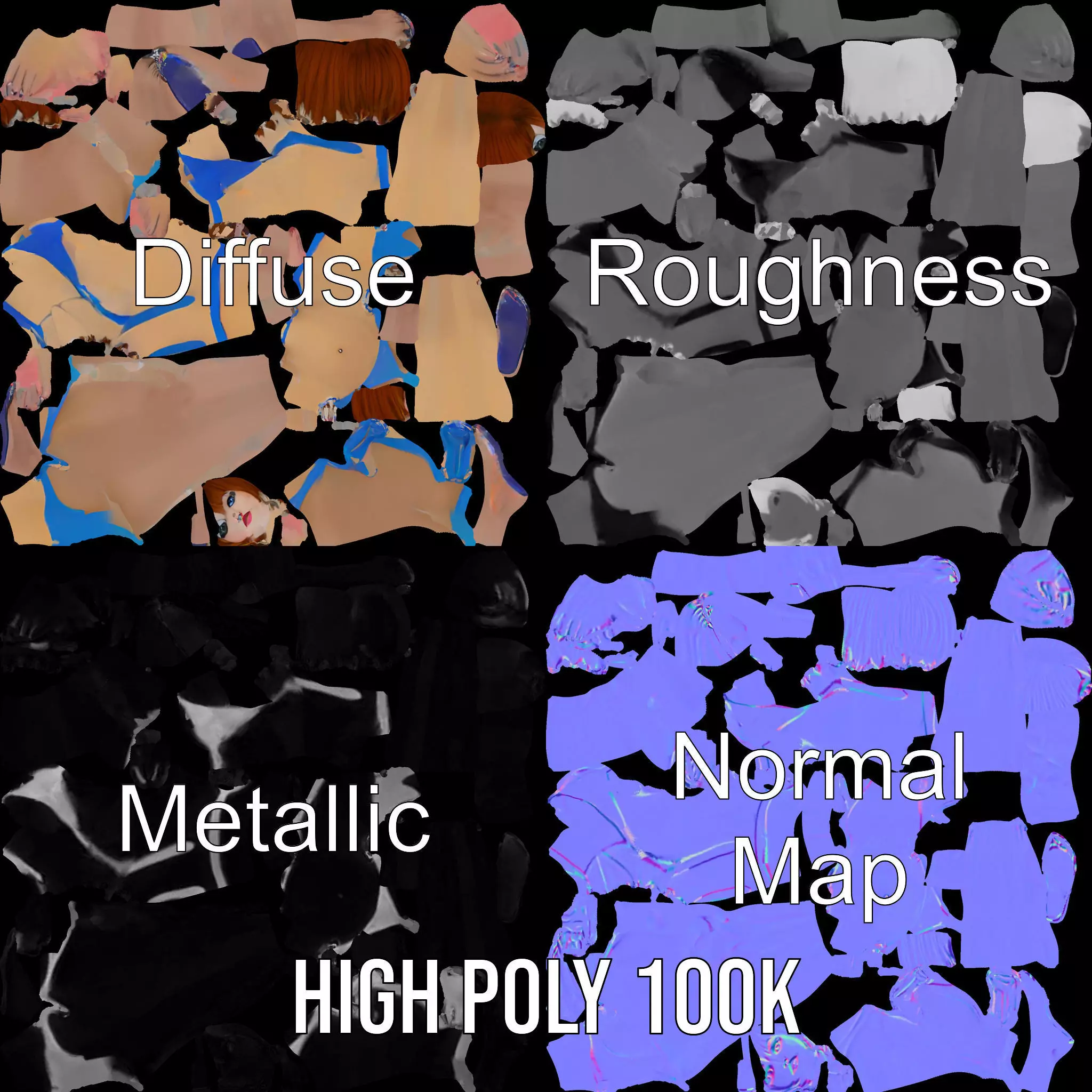 Azure Swimsuit Character model pack Low-poly 3D model_3