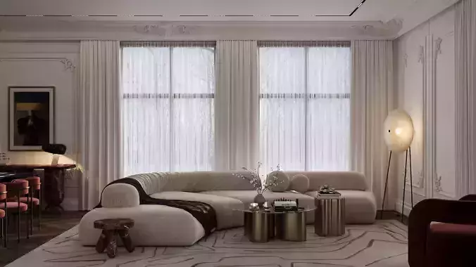 classic style kitchen and living room