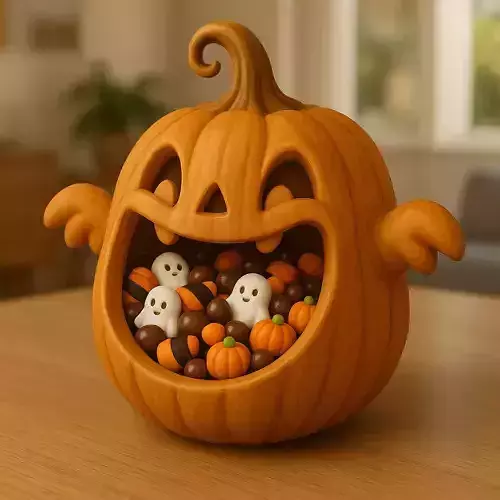 Pumpkin Ghost Bowl Character 3D Model for 3D Printing