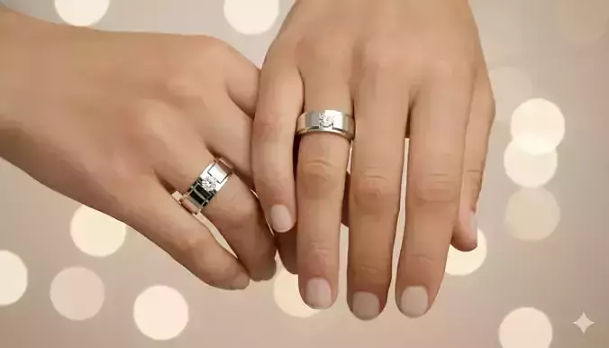 CenterGlow Wedding Ring Set