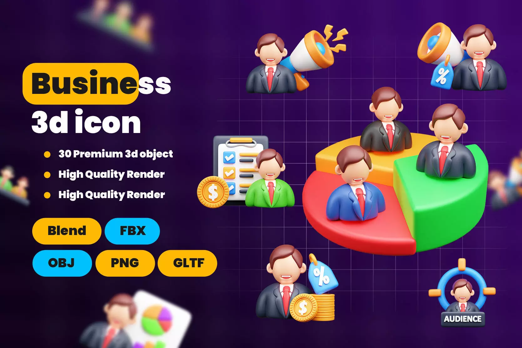 3D Business and Marketing Icon Pack 30 High Quality Illustration 3D model_0