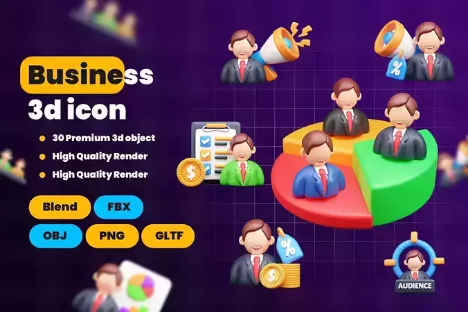 3D Business and Marketing Icon Pack 30 High Quality Illustration