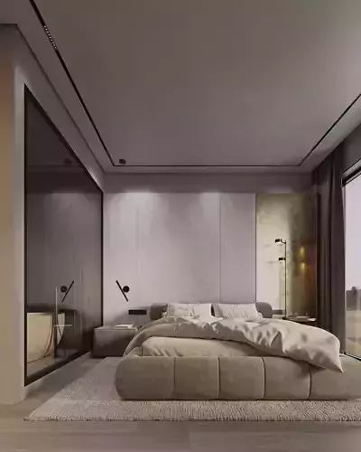 bedroom and bathroom