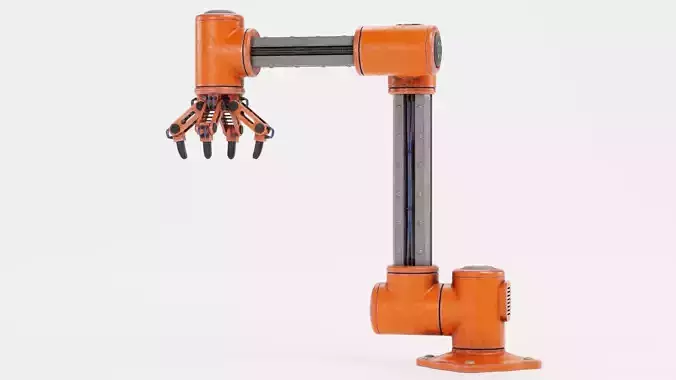 Robotic Arm with 4-Finger Gripper and Worn Finish - V5 Rigged