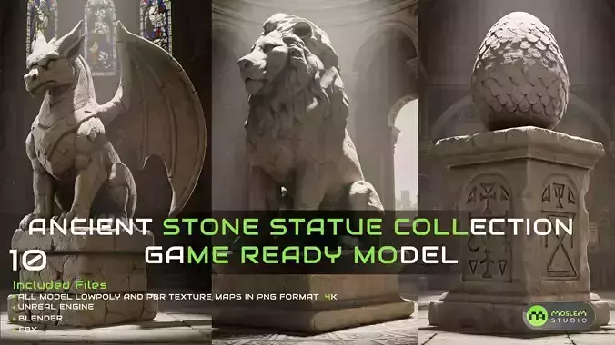 Ancient Stone Statue 10 Game-Ready Models