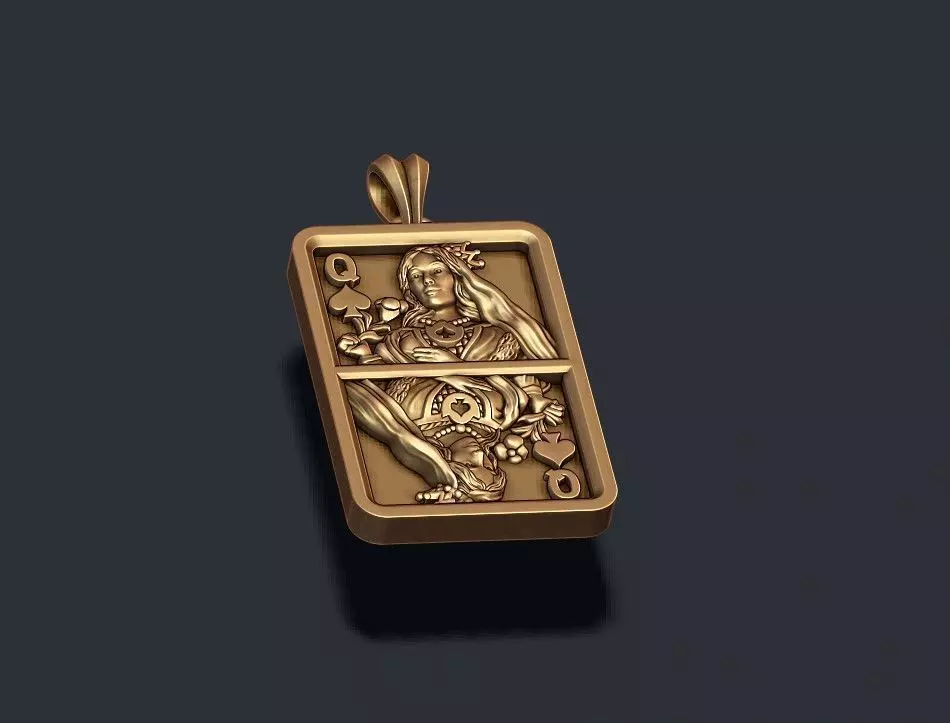 Spade queen playing card pendant light 3D print model_7