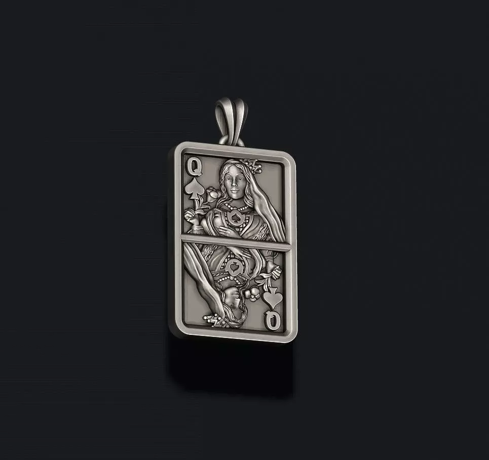 Spade queen playing card pendant light 3D print model_3