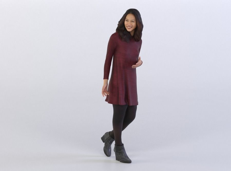 Mei 0369 Woman walking sideways, gesturing 3D model