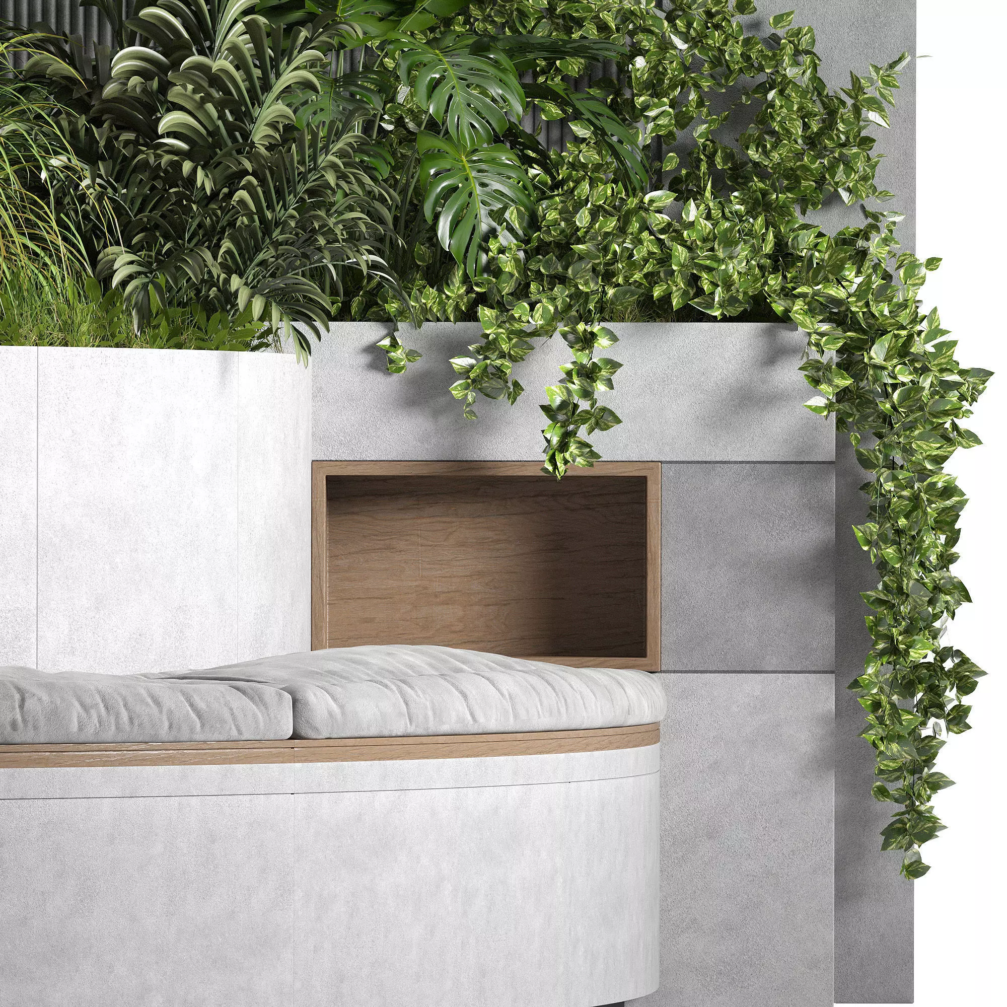 Modern Concrete Planter Bench 3D model_1