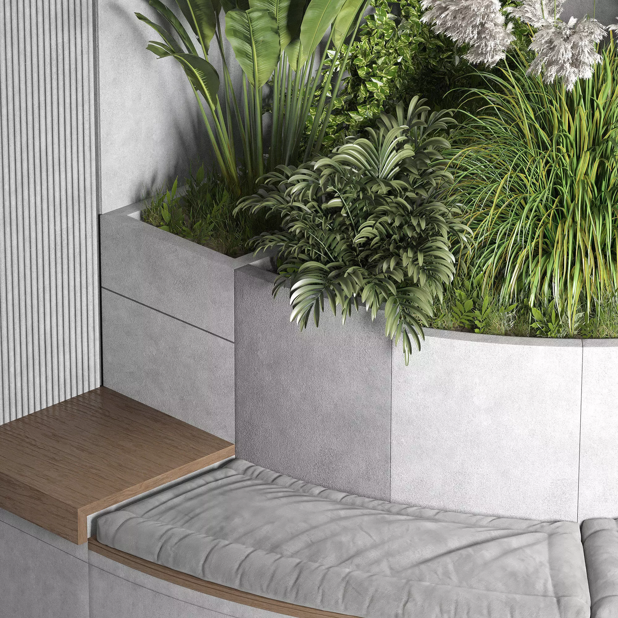 Modern Concrete Planter Bench 3D model_4