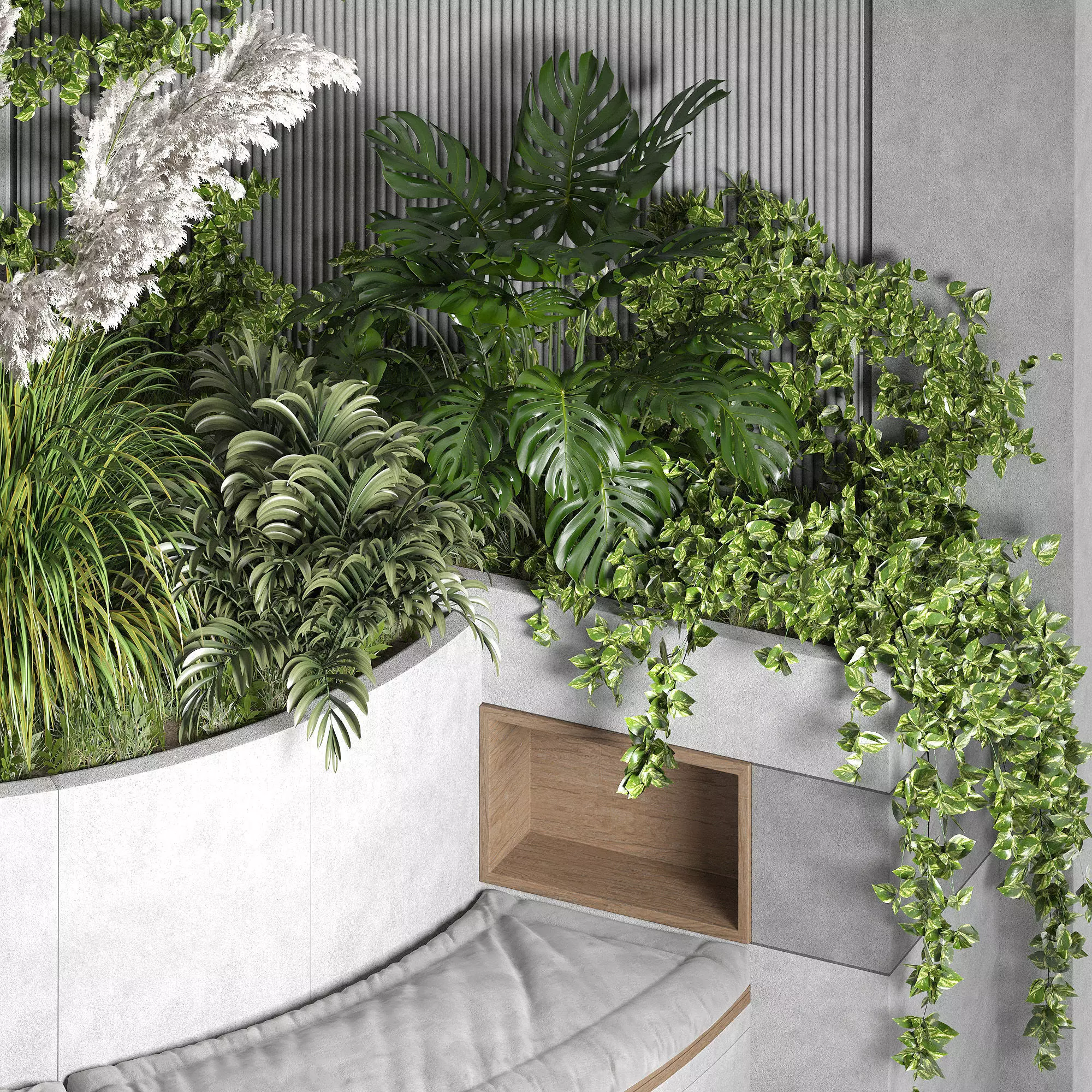 Modern Concrete Planter Bench 3D model_5