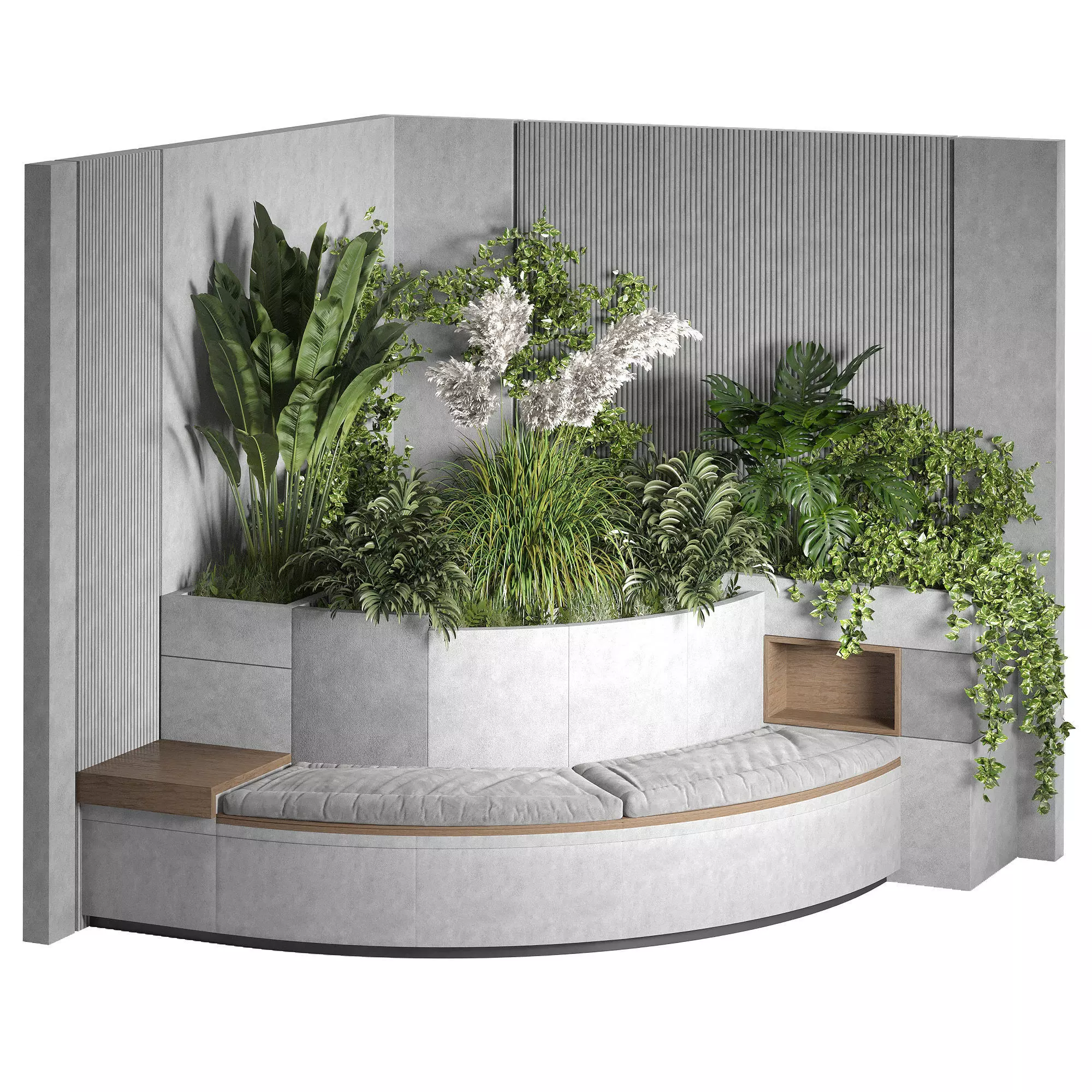 Modern Concrete Planter Bench 3D model_0
