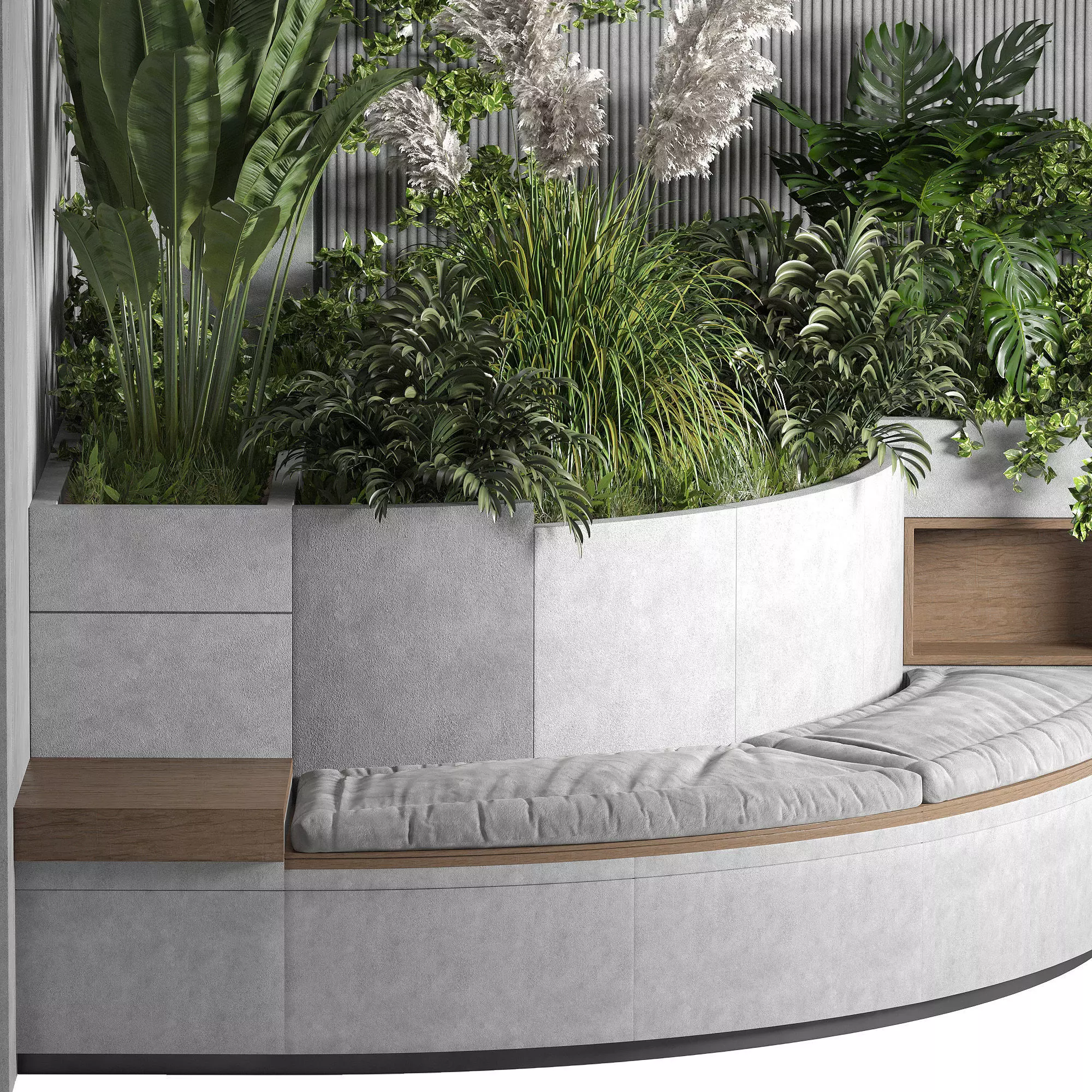 Modern Concrete Planter Bench 3D model_3
