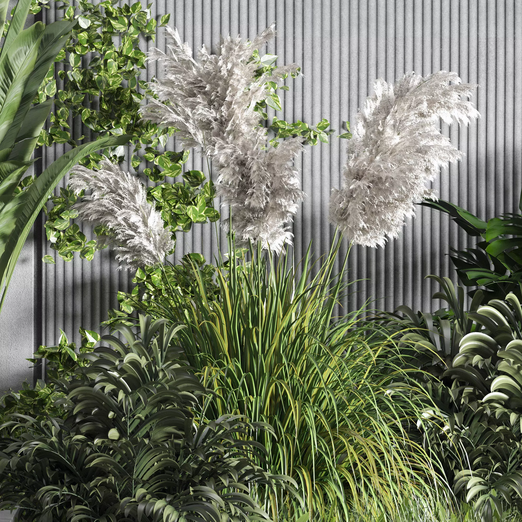 Modern Concrete Planter Bench 3D model_2