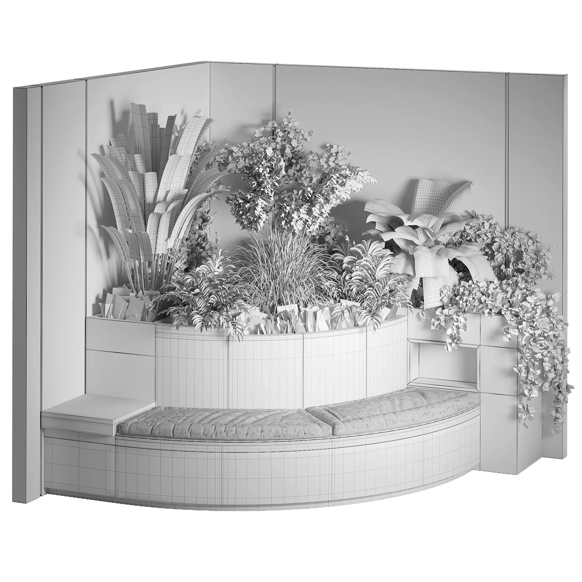 Modern Concrete Planter Bench 3D model_6