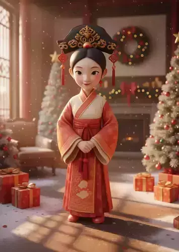 Cute Chinese Girl Hanfu Christmas Festive 3D Model