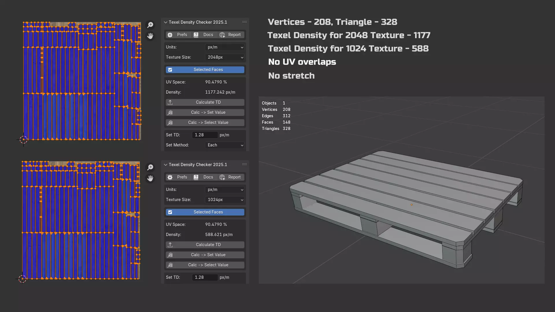 Old Wooden Euro Pallet Low-poly 3D model_6