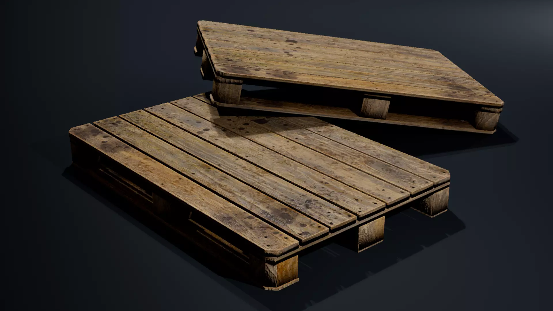 Old Wooden Euro Pallet Low-poly 3D model_1