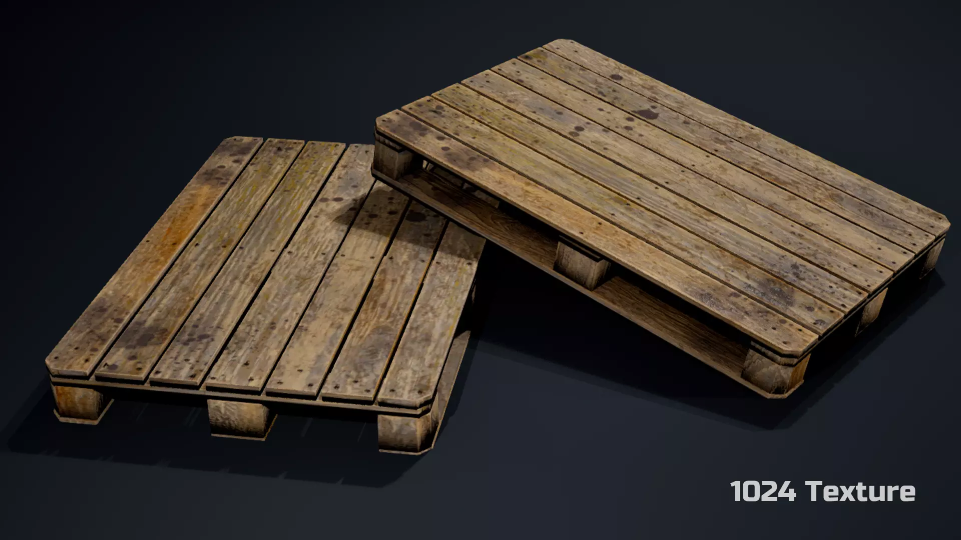 Old Wooden Euro Pallet Low-poly 3D model_4