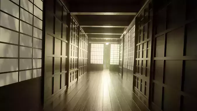 Traditional Japanese Corridor Scene