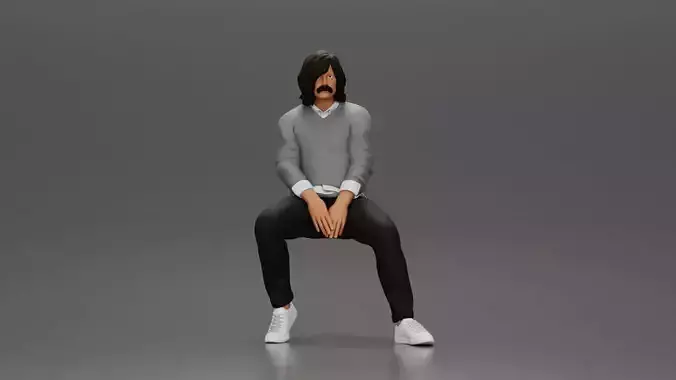 Man in Casual Sweater and Sneakers Sitting with Relaxed Posture 3D print model