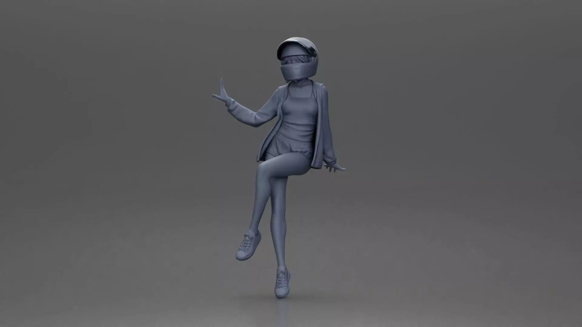 woman in Red Jacket and Helmet Sitting on the Motorbike 3D print model_6