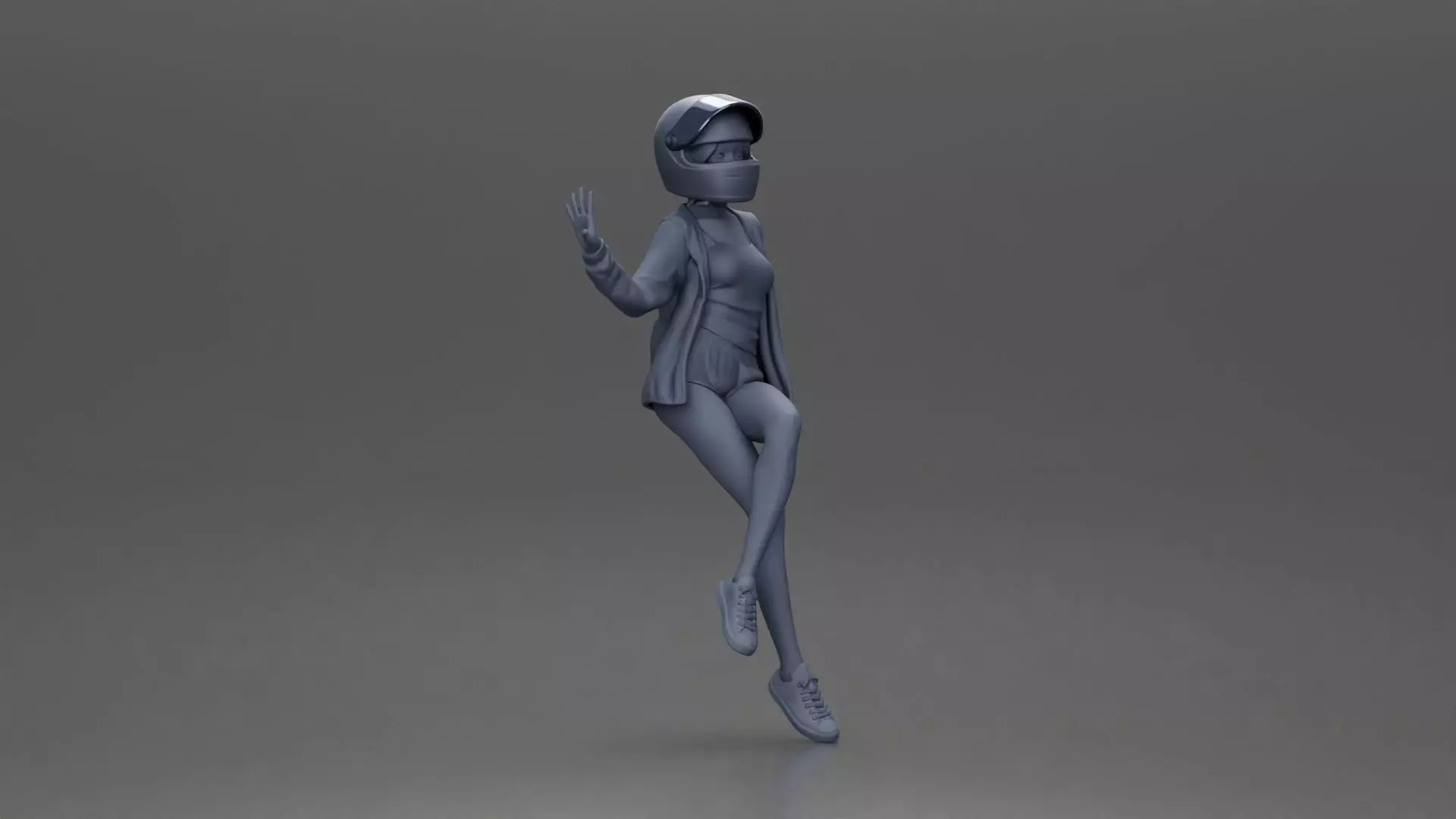 woman in Red Jacket and Helmet Sitting on the Motorbike 3D print model_7