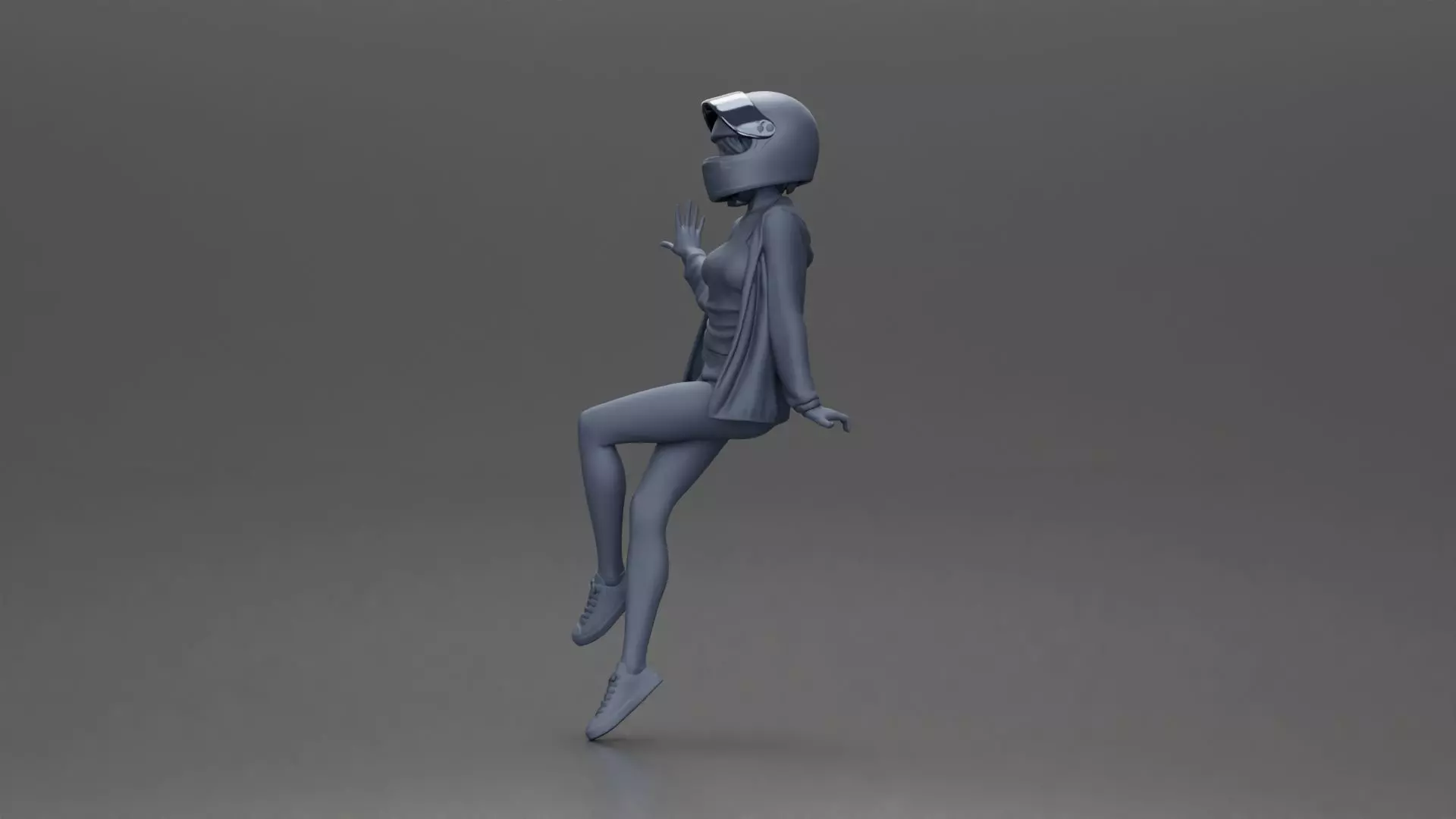 woman in Red Jacket and Helmet Sitting on the Motorbike 3D print model_11