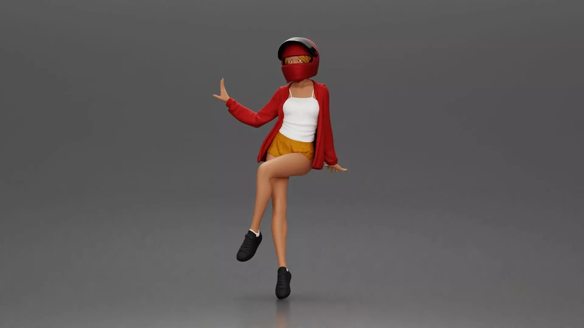 woman in Red Jacket and Helmet Sitting on the Motorbike 3D print model_0