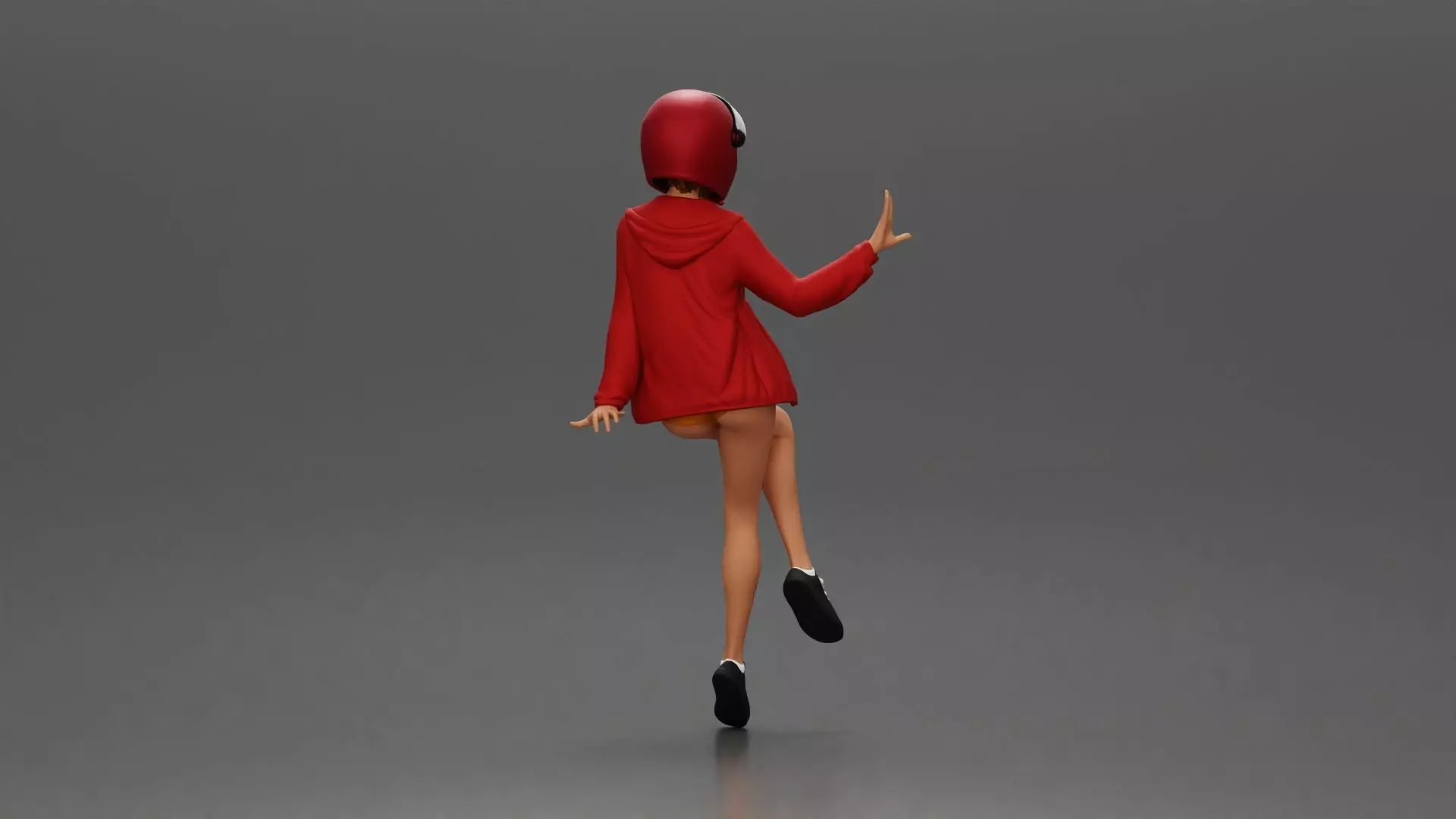 woman in Red Jacket and Helmet Sitting on the Motorbike 3D print model_3