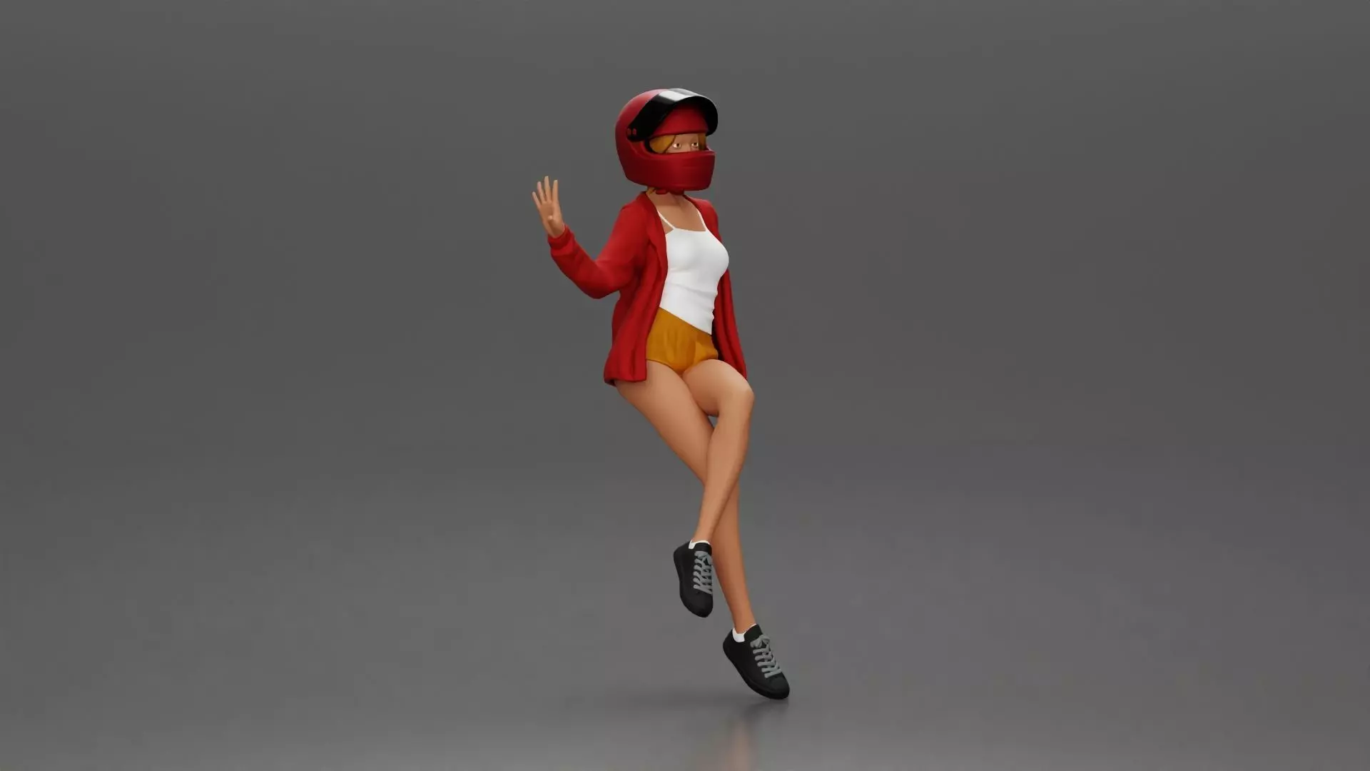 woman in Red Jacket and Helmet Sitting on the Motorbike 3D print model_1