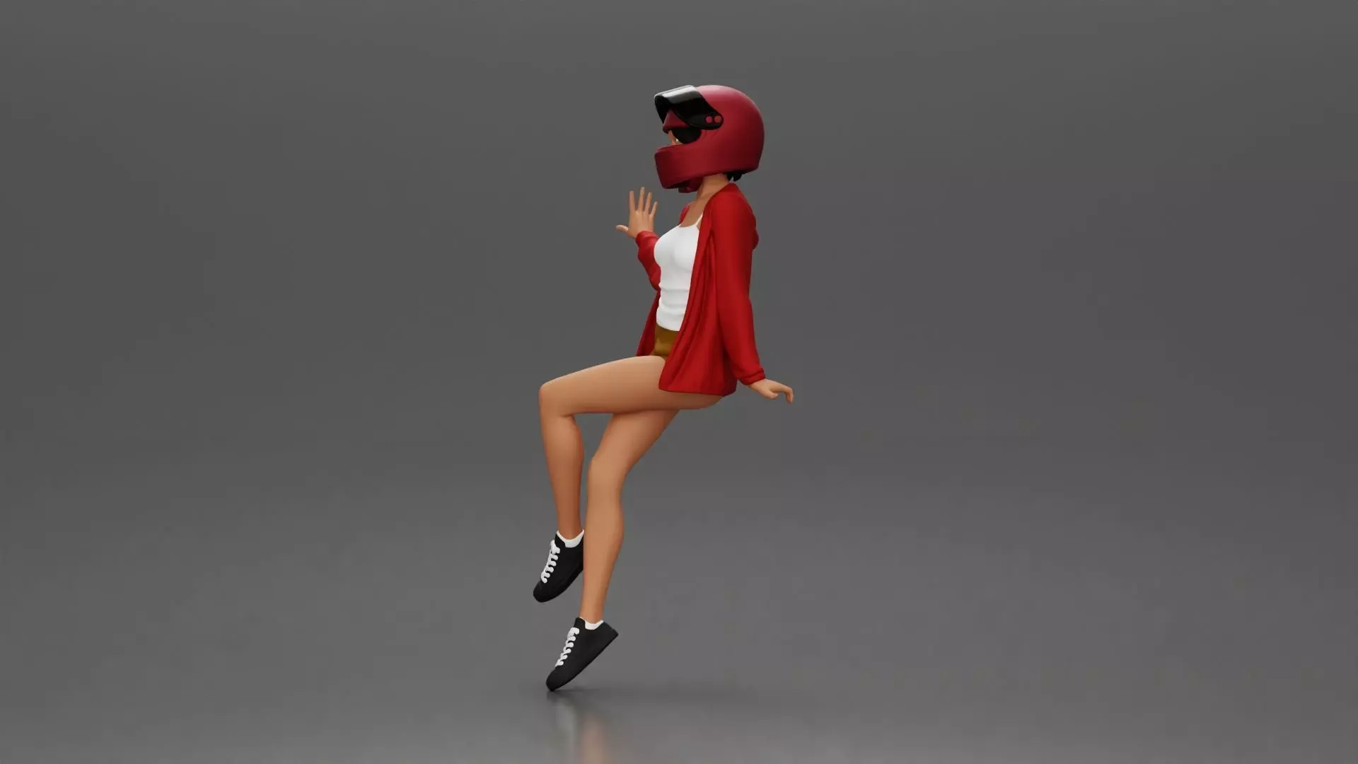 woman in Red Jacket and Helmet Sitting on the Motorbike 3D print model_5