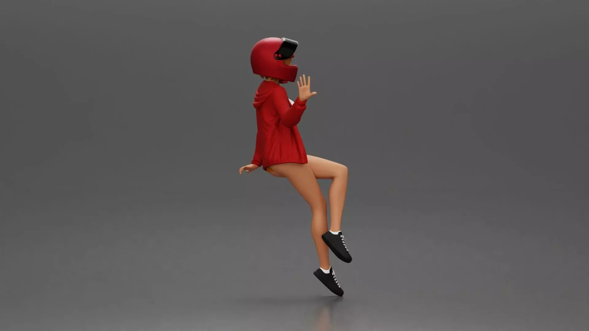 woman in Red Jacket and Helmet Sitting on the Motorbike 3D print model_2
