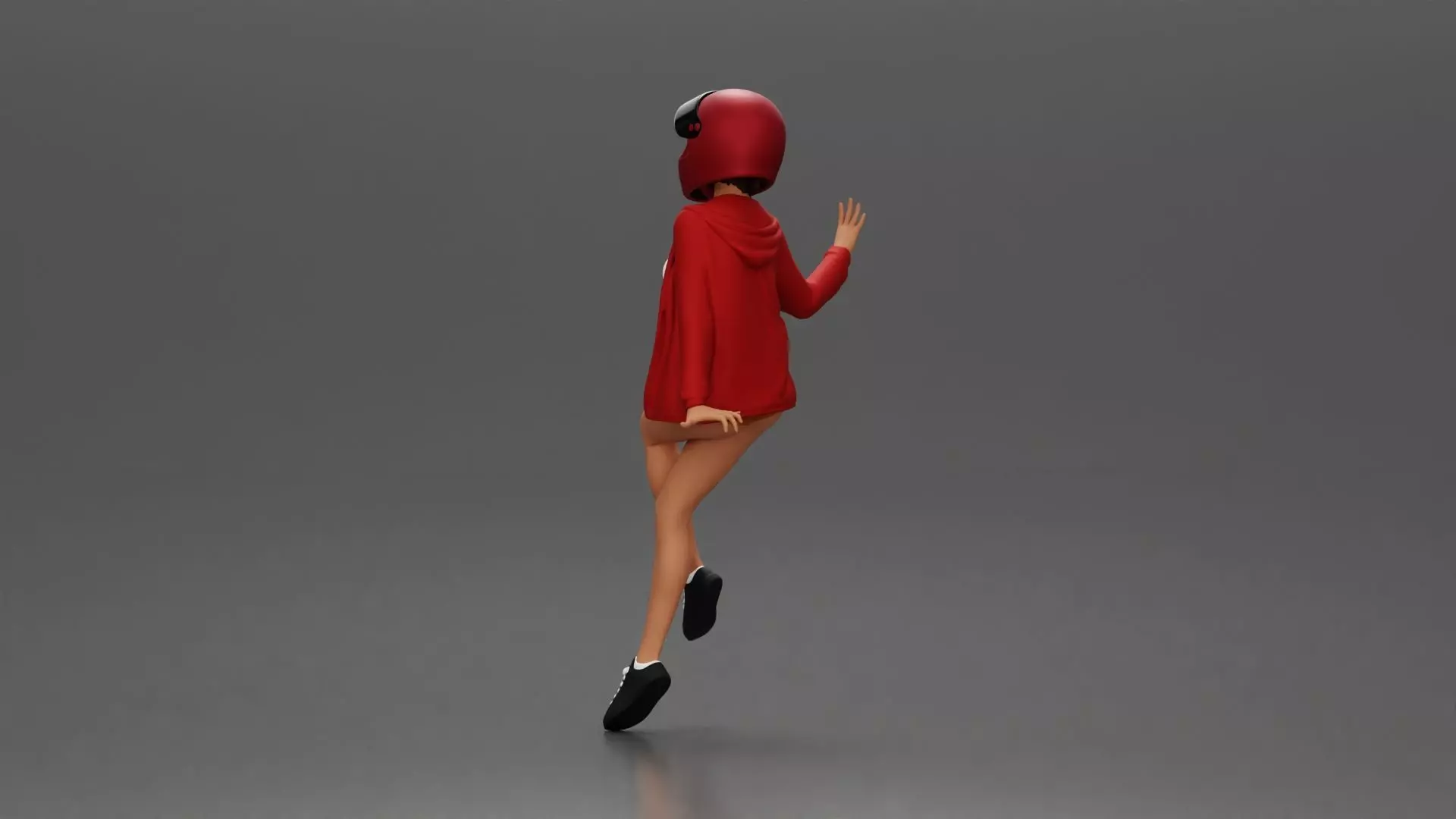 woman in Red Jacket and Helmet Sitting on the Motorbike 3D print model_4