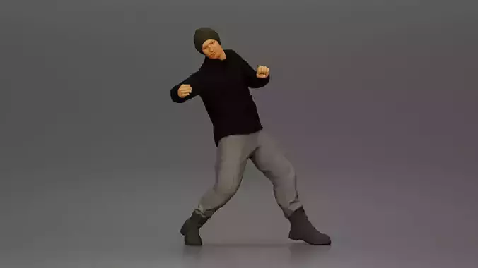 Asian Man in Hoodie and Cargo Pants Fighting with Strong Stance