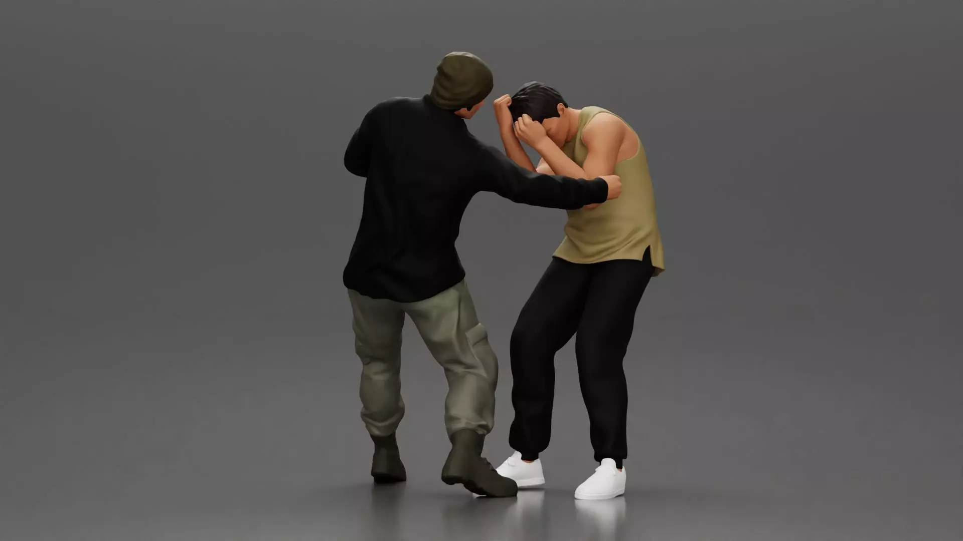 Asian Man in Hoodie Defending Against Attack in Intense Fight 3D print model_3