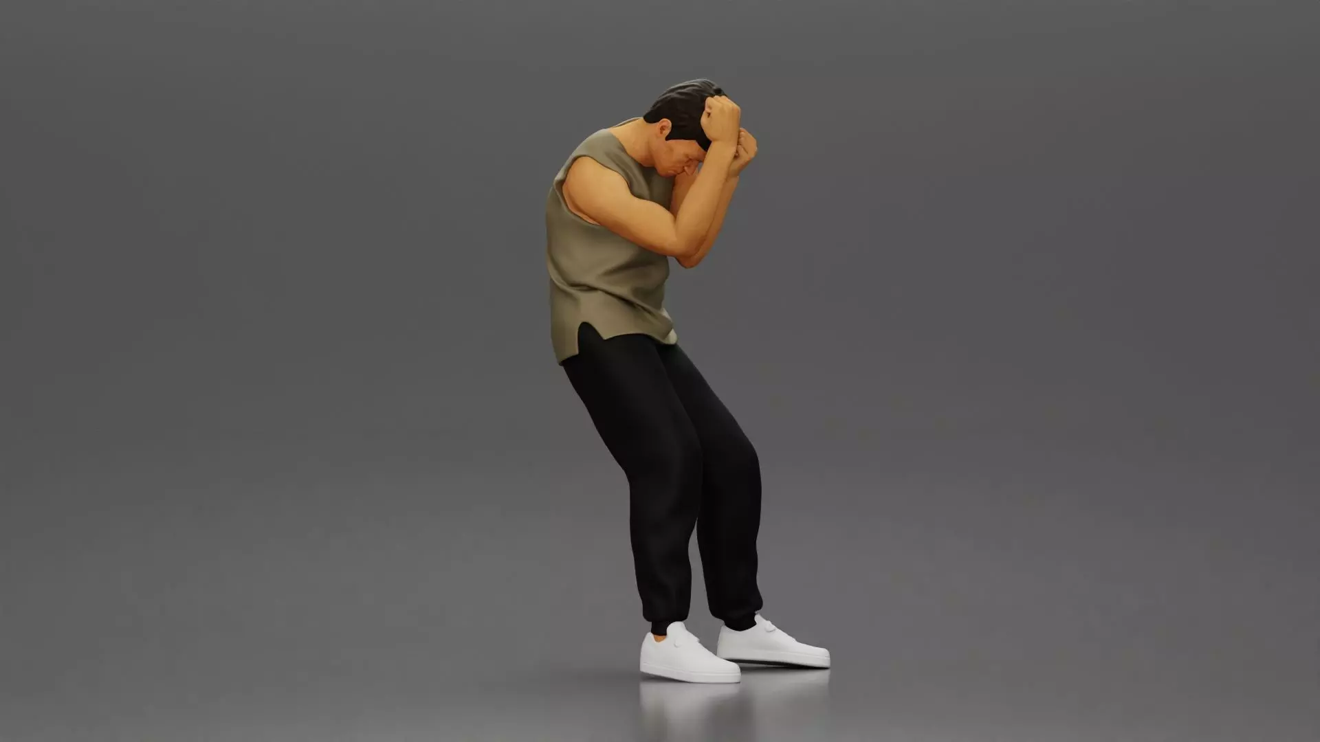 Asian Man in Hoodie Defending Against Attack in Intense Fight 3D print model_14