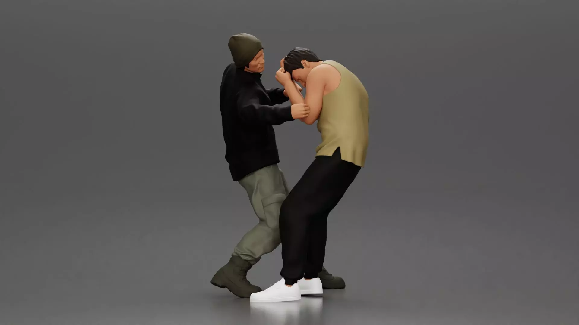 Asian Man in Hoodie Defending Against Attack in Intense Fight 3D print model_0