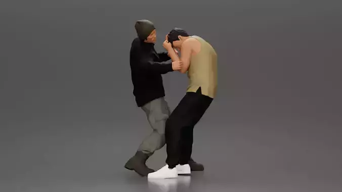 Asian Man in Hoodie Defending Against Attack in Intense Fight