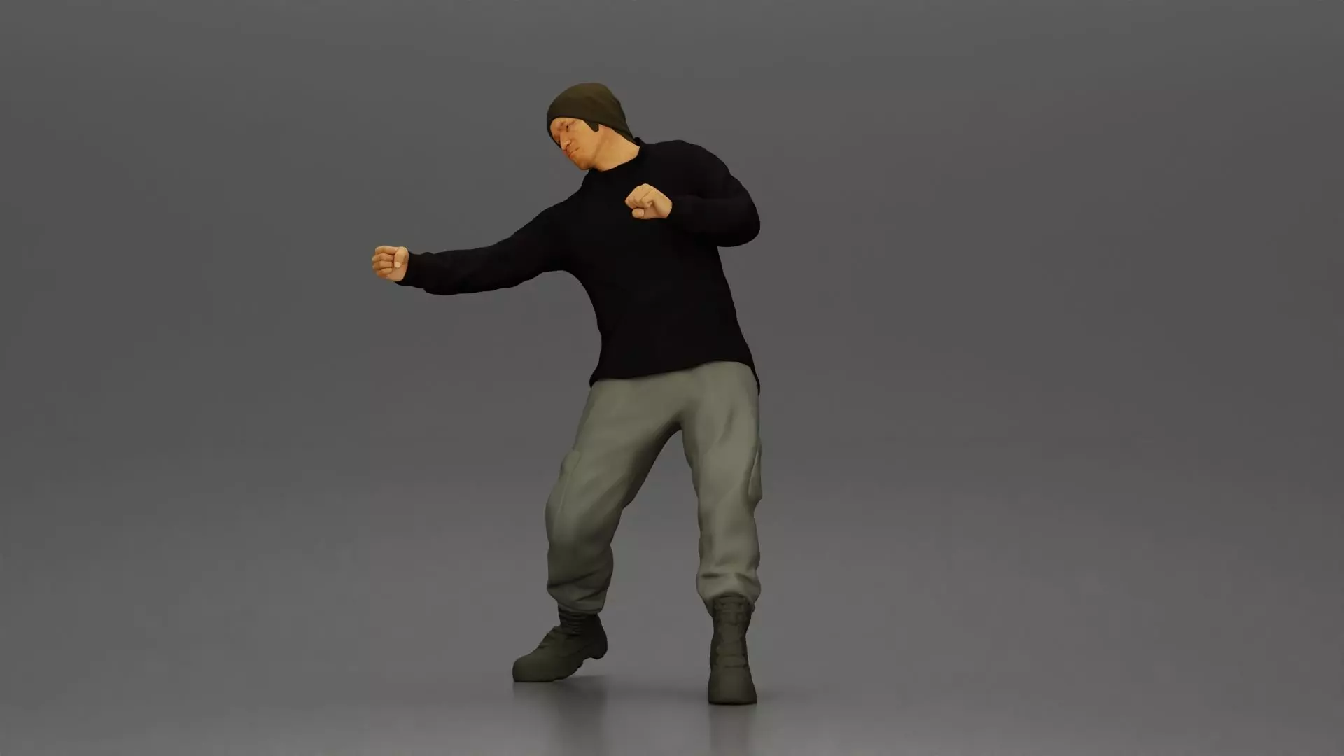 Asian Man in Hoodie Defending Against Attack in Intense Fight 3D print model_16