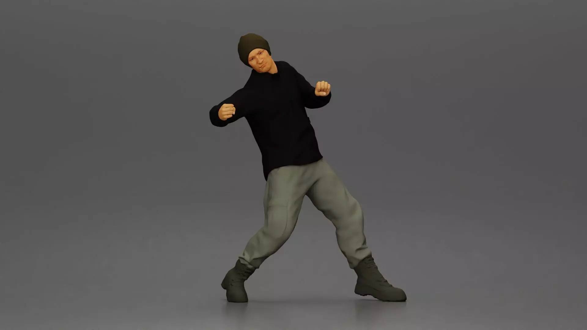 Asian Man in Hoodie Defending Against Attack in Intense Fight 3D print model_1