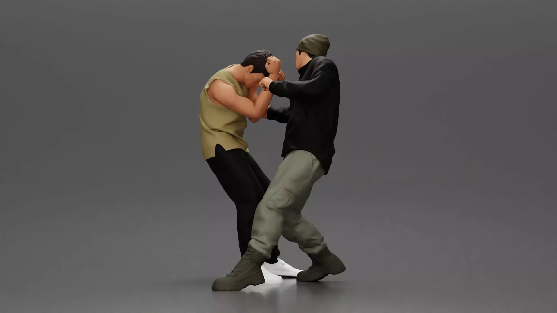 Asian Man in Hoodie Defending Against Attack in Intense Fight 3D print model_5