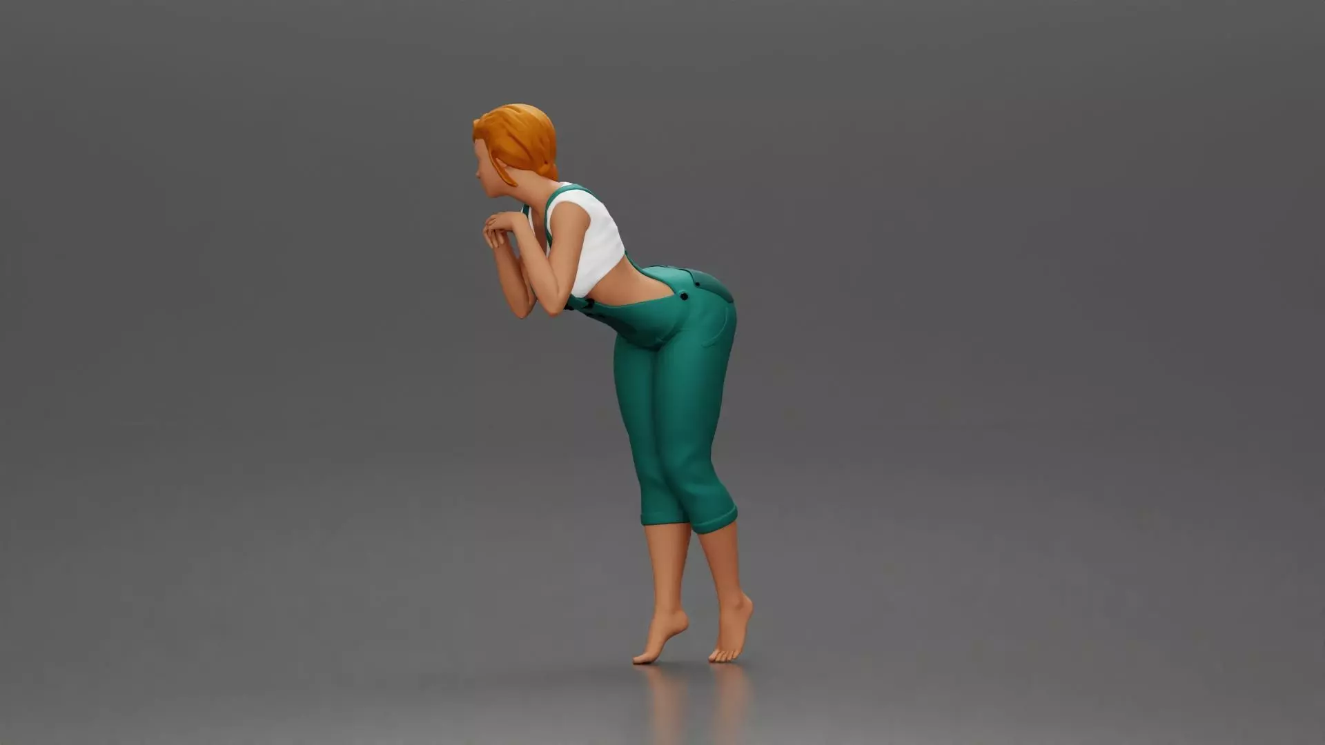 Woman in Overalls Playfully Posing with Curiosity 3D print model_4