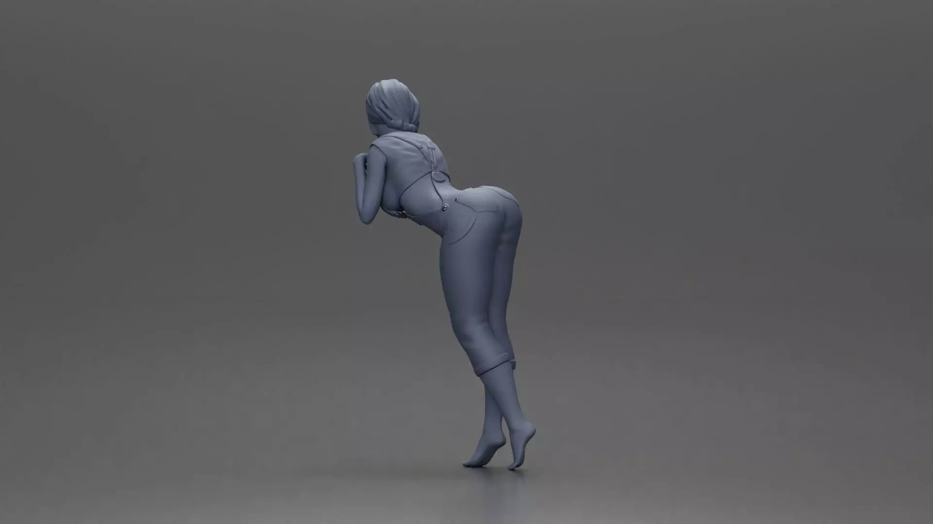 Woman in Overalls Playfully Posing with Curiosity 3D print model_9