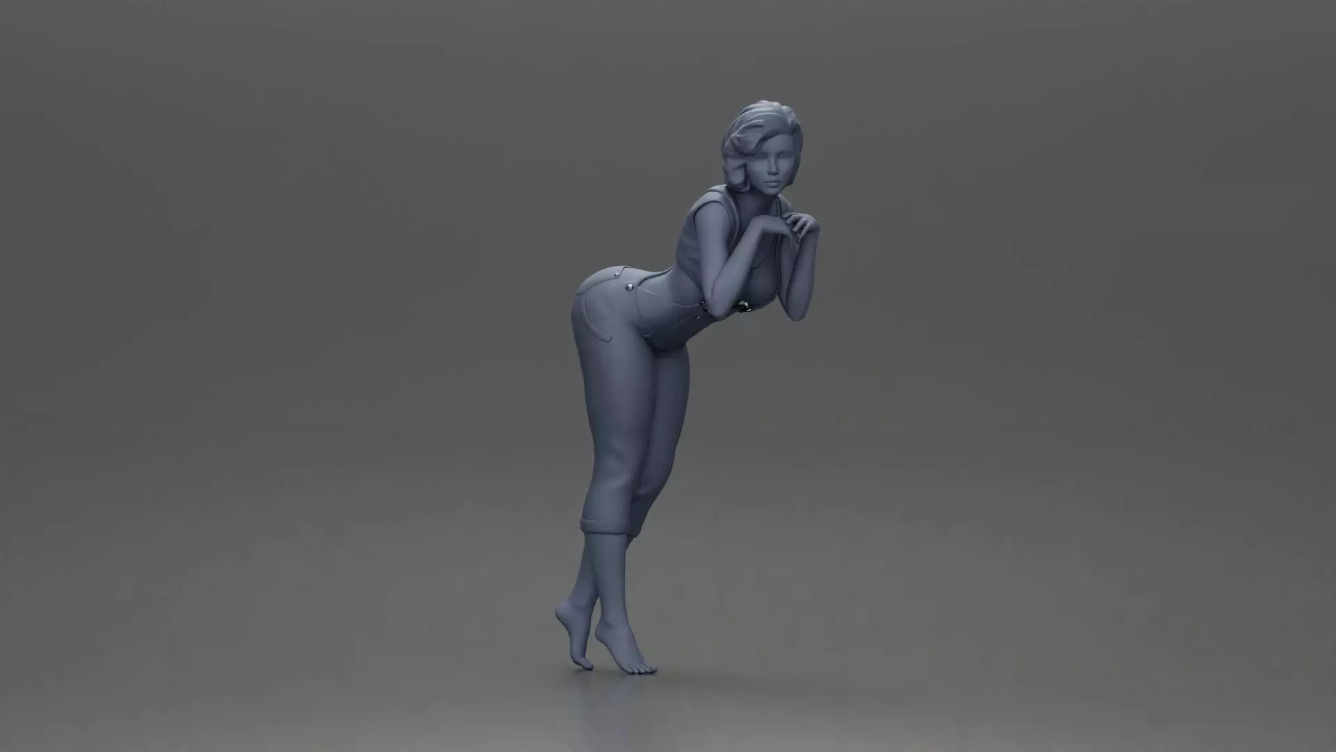 Woman in Overalls Playfully Posing with Curiosity 3D print model_6