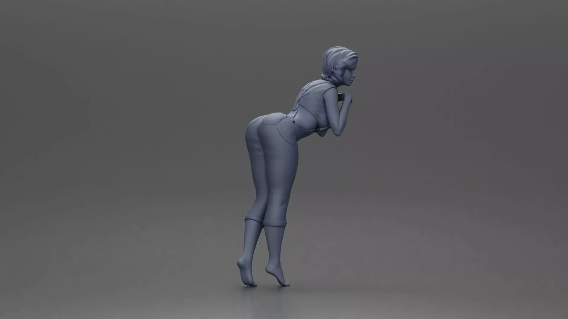 Woman in Overalls Playfully Posing with Curiosity 3D print model_7