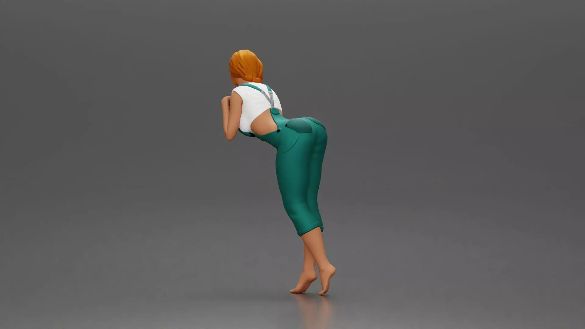 Woman in Overalls Playfully Posing with Curiosity 3D print model_3